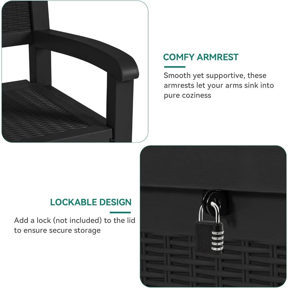 70 Gallon Deck Bench with Storage, Outdoor Storage Box Bench with Armrests for Patio Garden Pool Porch, Waterproof&Lock