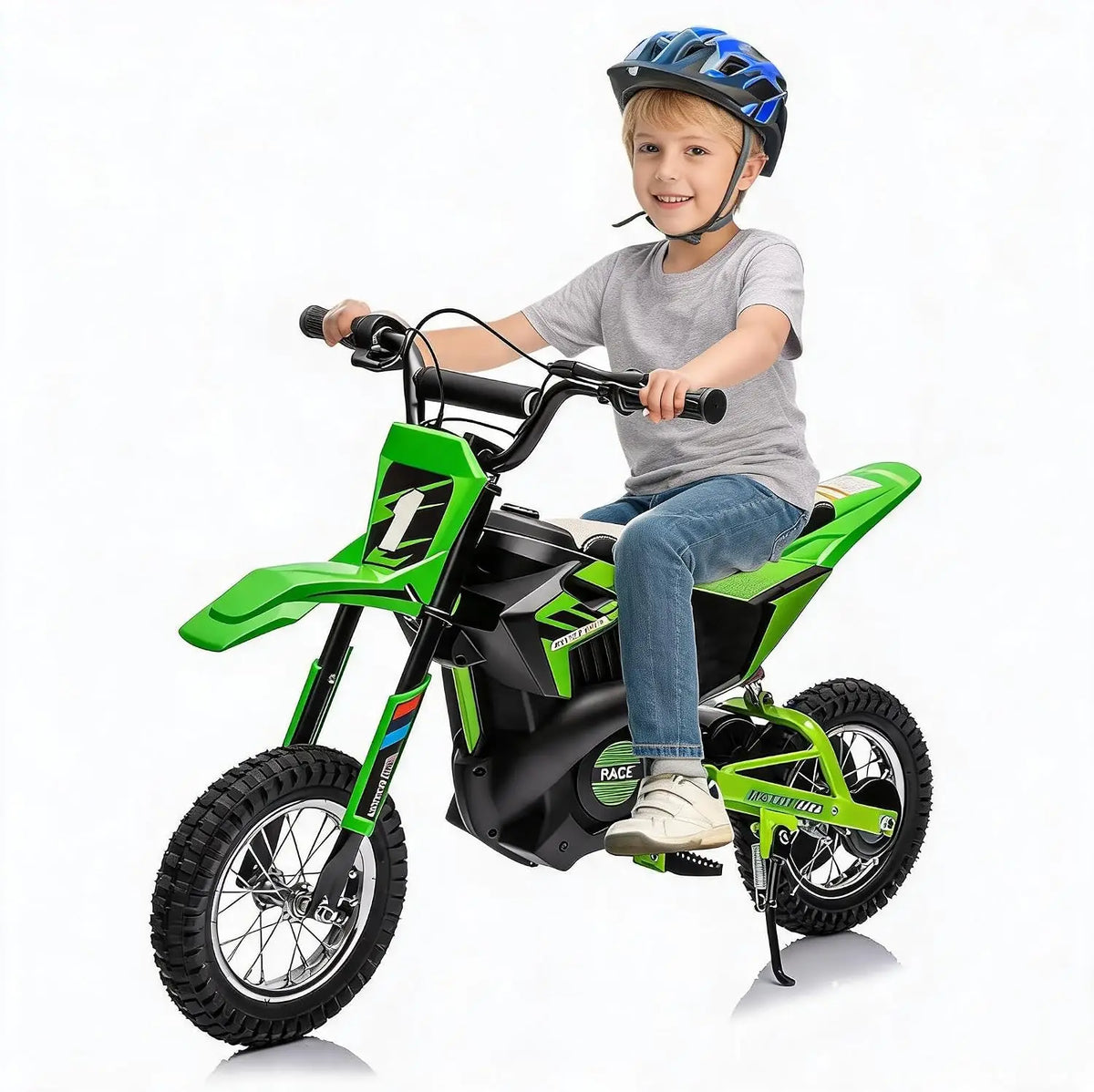 24V Kids Electric Ride Motorcycle with Leather Seat Inflatable Wheel Off Road Toy Car Birthday Gift for Boys And Girls 5-10 Years Old 250W Motor 13.6MPH Fast Speed