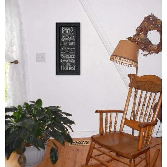 Family Rules Printed Wall Art, Framed Poster with Black Frame, Ready to Hang Home Decor