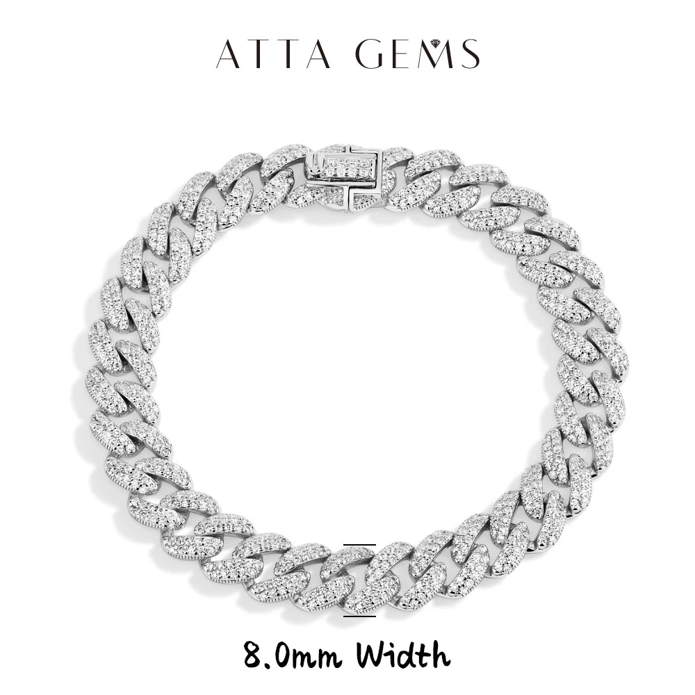 ATTAGEMS Moissanite Cuba Chain 100%S925 Sterling Silver for Man Women Classic Tennis Bracelet Fine Jewelry Shipping from the USA