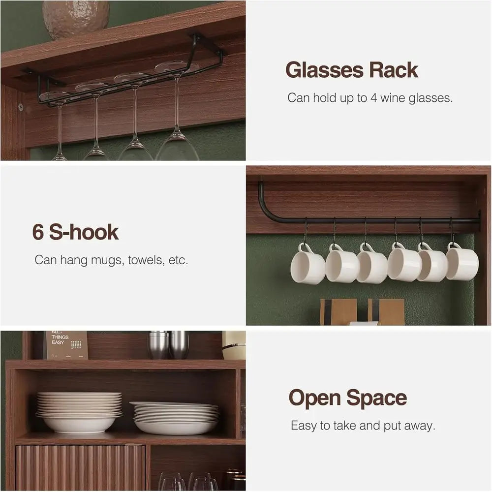 luted Buet Cabinet with Storage, ern Coee Bar Cabinet with Outlet, Removable Wine Rack, Multi-unctional Accent Liquor Cabinet or