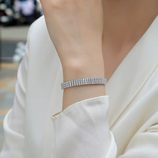 JIUZUAN Moissanite Wide Tennis Bracelet 925 Sterling Silver 18K Gold Plated Statement Jewelry for Party Gift for Women