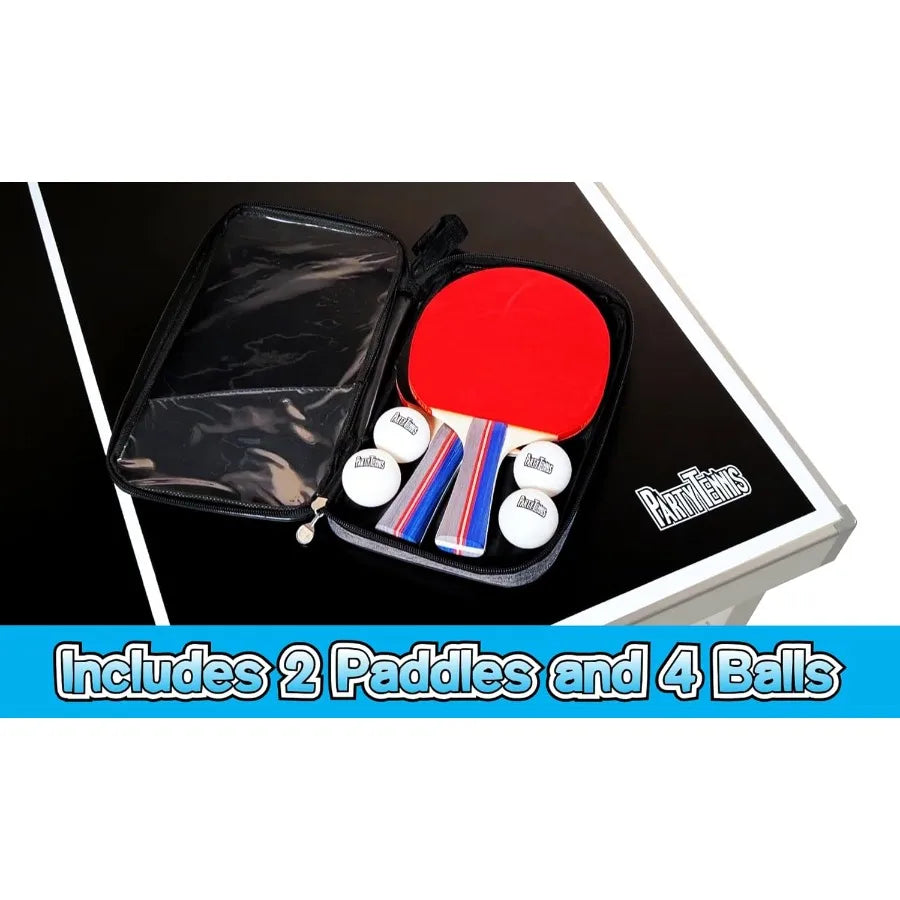 PartyLife 6 ft x 3 ft Mid-Size Portable Folding Indoor Outdoor Ping Pong Table Tennis Table with Optional LED Lights for and Ad