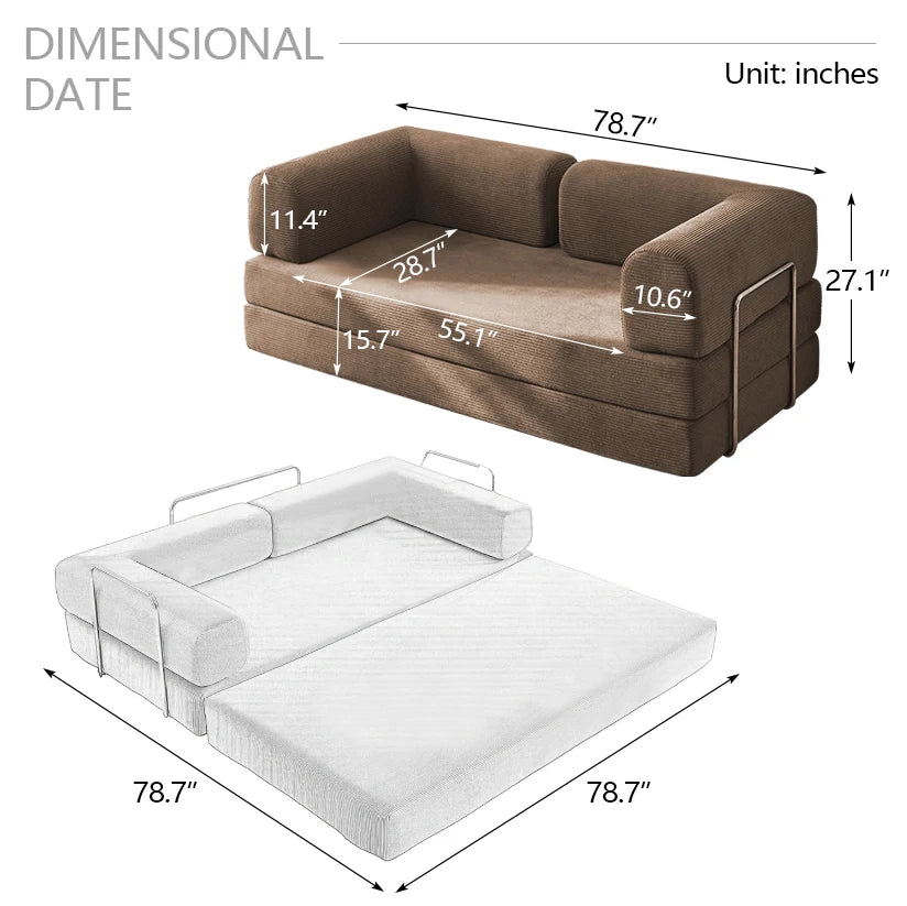 Folding Modular Sofa Bed, Convertible Floor Sofa, Leisure Sofa Bed, Corduroy Folding Mattress, Lounge Sofa, Living Room Bedroom