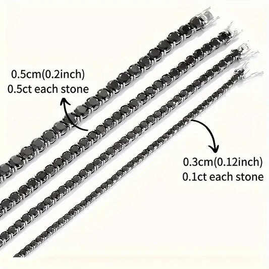 S925 Silver Plated 18K Gold Bracelet, Unisex Fashion Strap with Black Moissanite, Comes with Gift Box, Mother's Day Gift