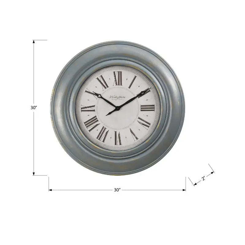 Oversized 30" Round Wall Clock in Antique Blue - Transitional Design for Home Decor