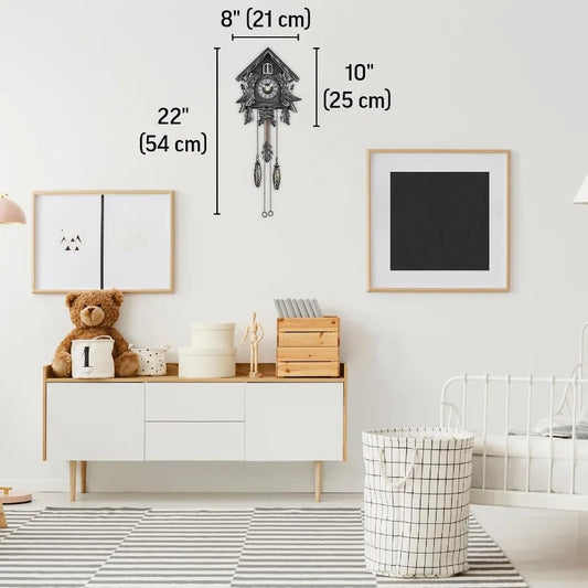 Cuckoo Clock with Night Mode Singing Bird Wooden Decorations and Swinging Pendulum for Home Living Room Wall Decoration Automat