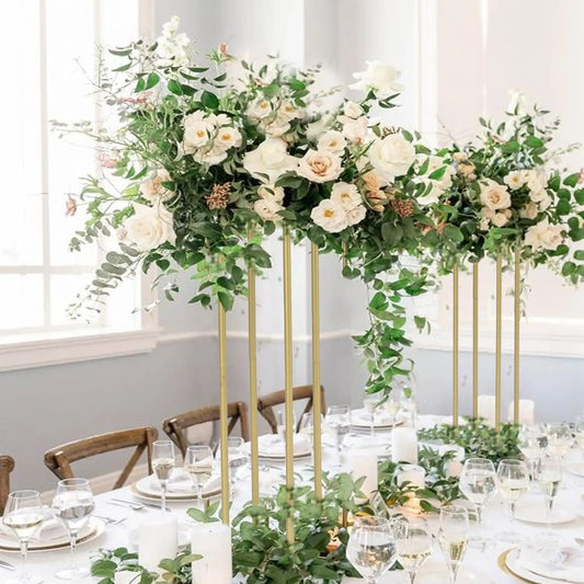 8pcs 31.5inch Rectangular Gold Metal Wedding Flower Stand Vase Geometric Centerpiece Flower Display for Home Party Decorations