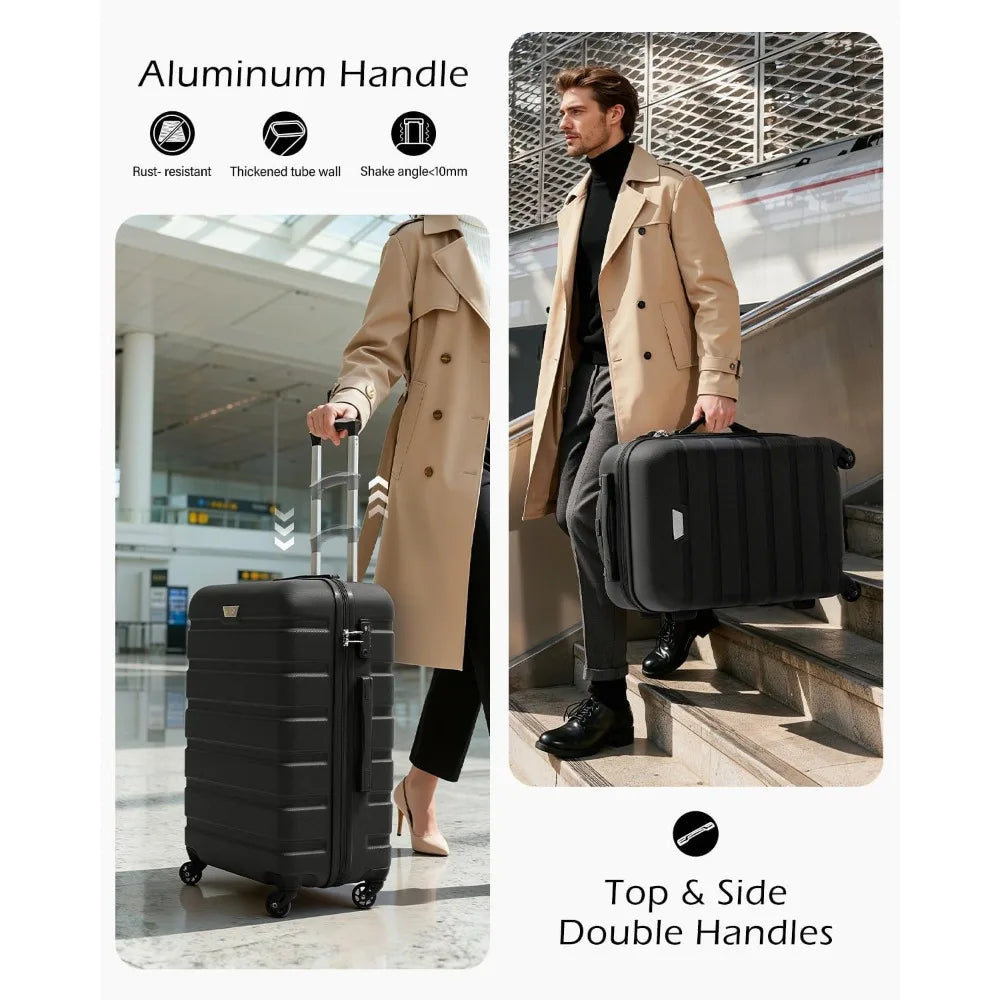 Coolife 3-Piece Hardshell Spinner Luggage Set with TSA Lock - Black (20, 24, 28)