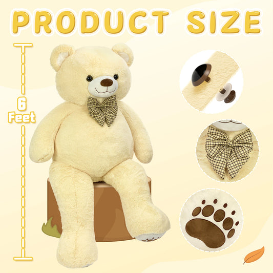 6ft Giant Teddy Bear Stuffed Animal, 72" Big Teddy Bear Plush Toy, Jumbo Stuffed Bear Gift for Girlfriend, Wife, Kids