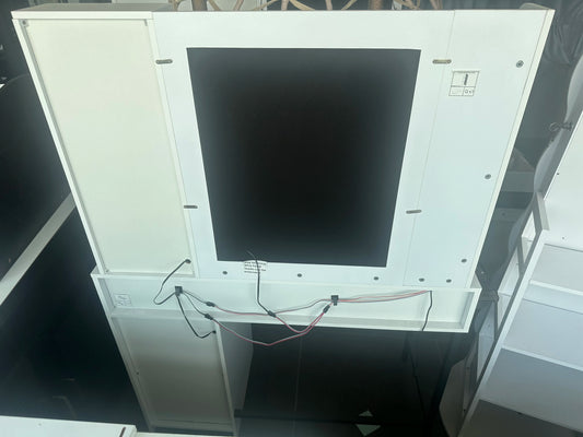 JPDAG Vanity with Mirror and LED Lights, Glass Top Vanity Desk with Charging Station(Wireless+USB+Type-C