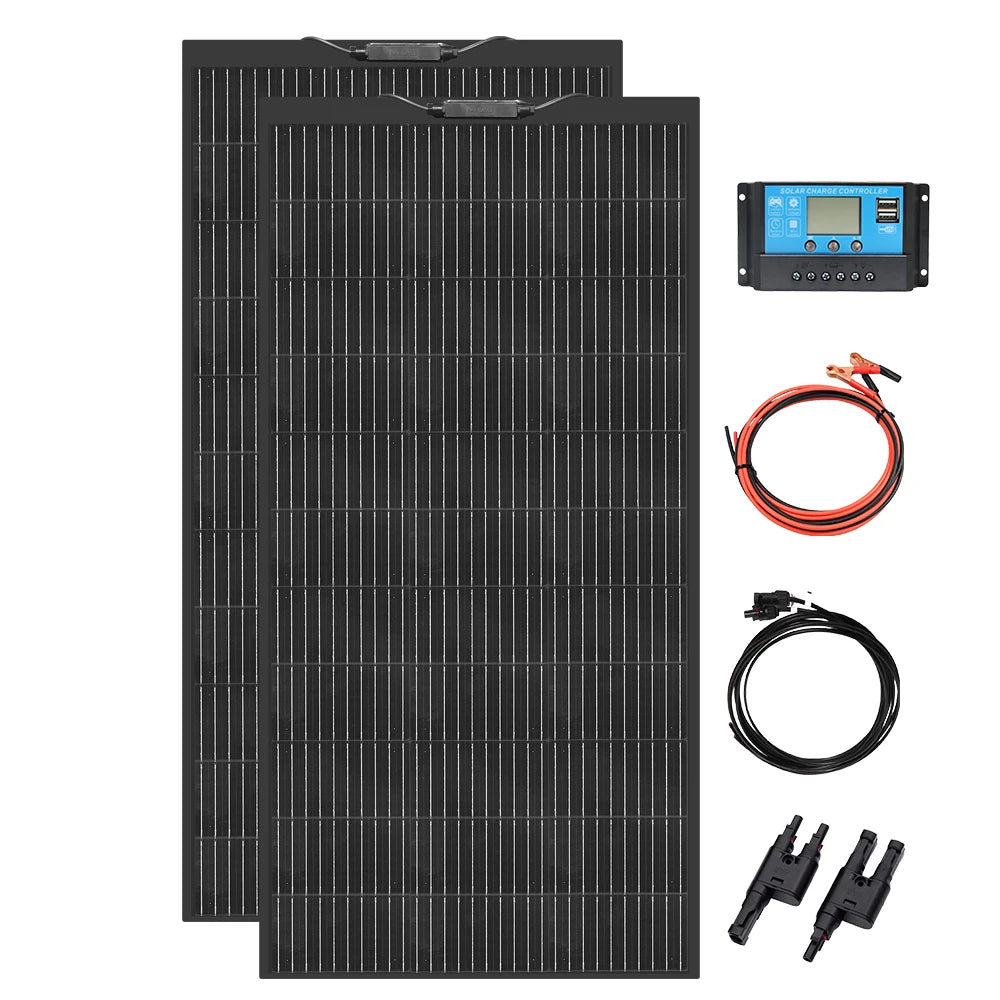 12V Flexible Solar Panel Kit 240W 360w 480W 600W 720W Charge Controller Cable for Battery RV Trailer Boat Cabin Caravan Truck