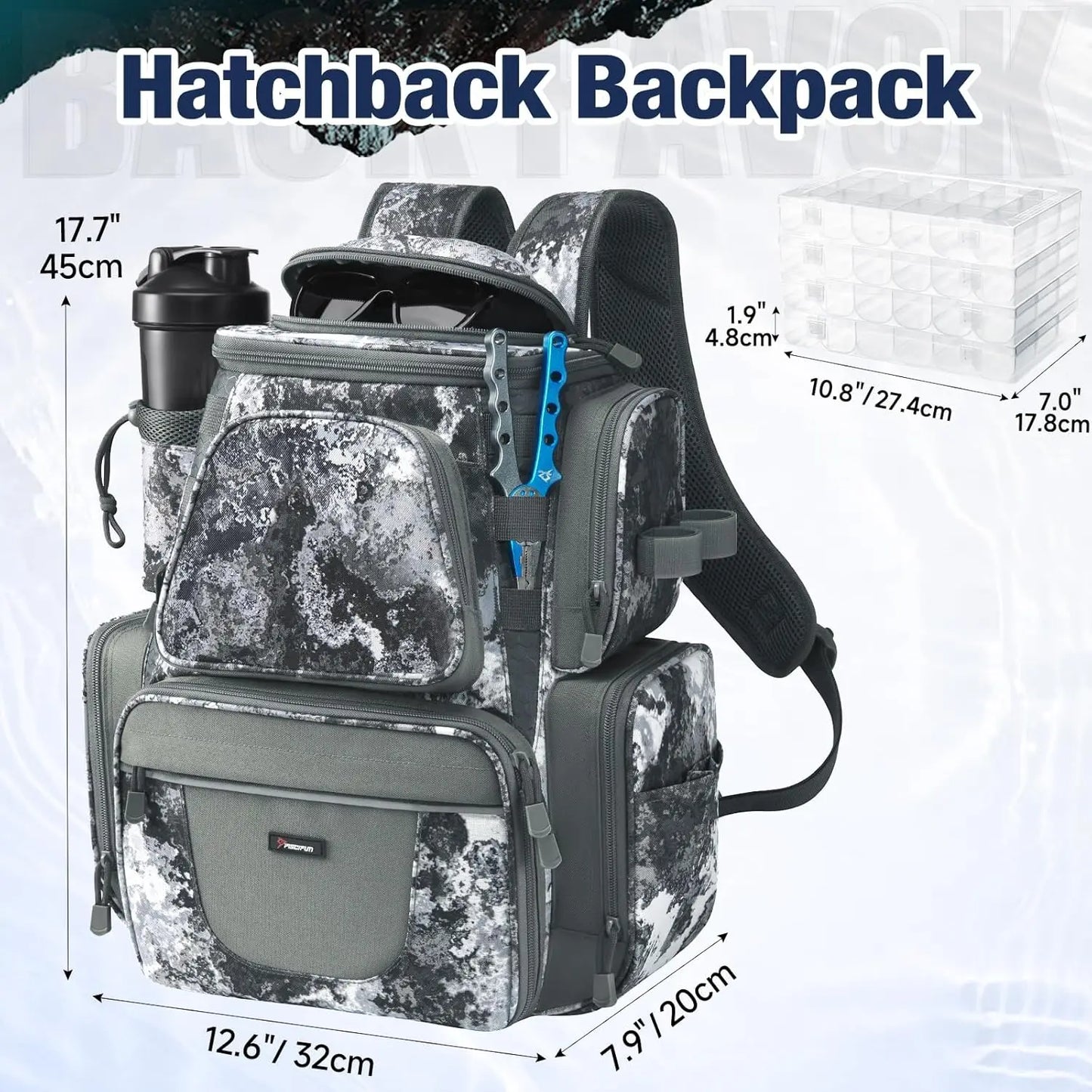 Fishing Backpack with 2 Rod Holders & 4 Tackle Boxes, Large Tackle Storage Bag With Rain Cover for Fishing Gear