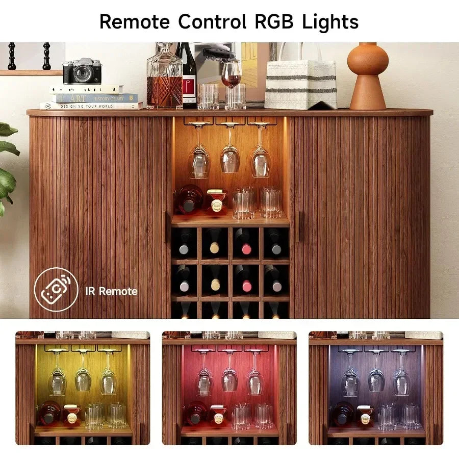 Fluted Wine Bar Cabinet with LED Light