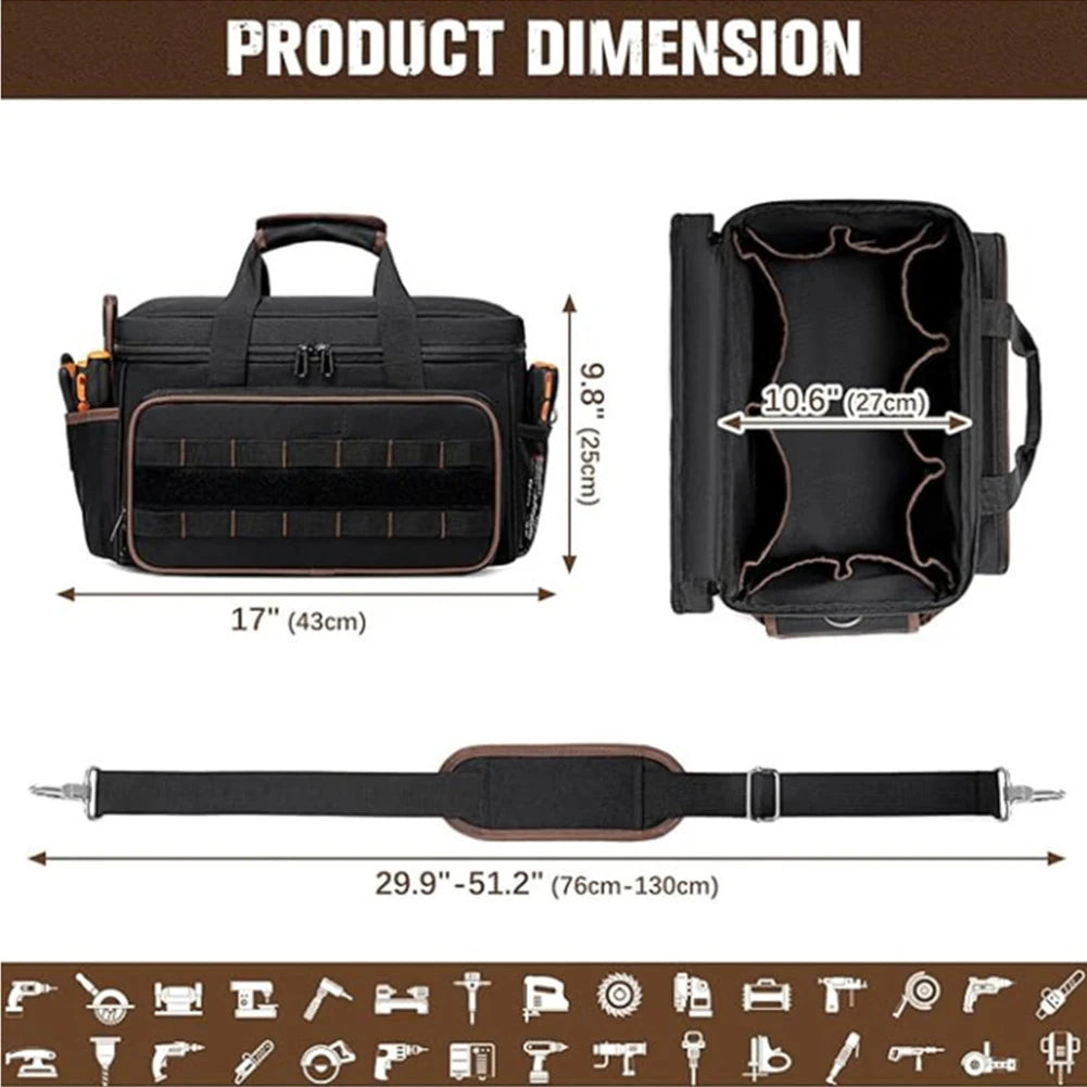 17 Inch Heavy Duty Tool Bags Waterproof Multi Pockets Tool Organizer Tool Pouch with Adjustable Shoulder Strap Large Tool Bag