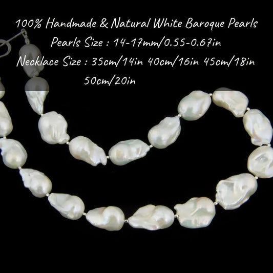 MYSOYA 14-17mm White Baroque Pearl Earrings Necklace Set With Gift Box Perfect Gift For Wedding Birthday Christmas New Year