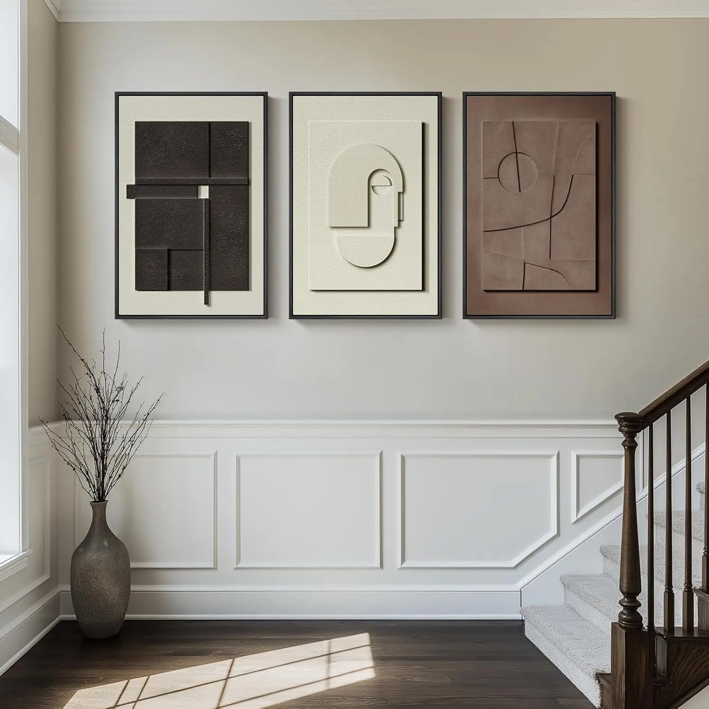 3D Textured Abstract Wall Art Set, 3-Piece Modern Geometric Paintings for Living Room Office Decor, 24x36 Inches