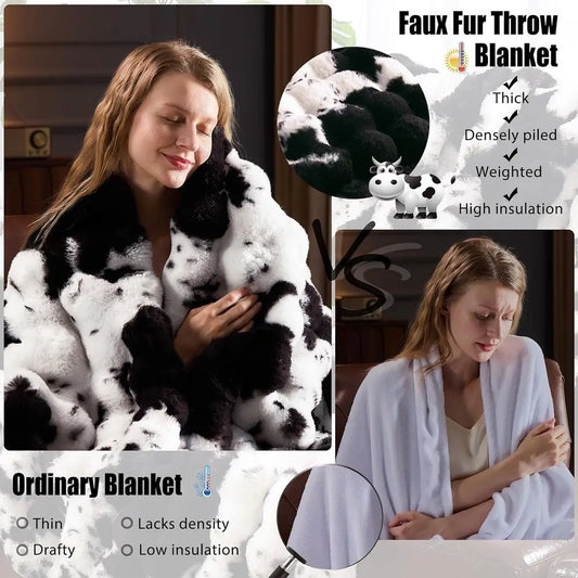 Faux Fur Throw Blanket for Couch, Fluffy Fuzzy Plush Bubble Blanket, Soft Warm Cozy Shaggy Rabbit Blanket, Luxury Decorative Gif