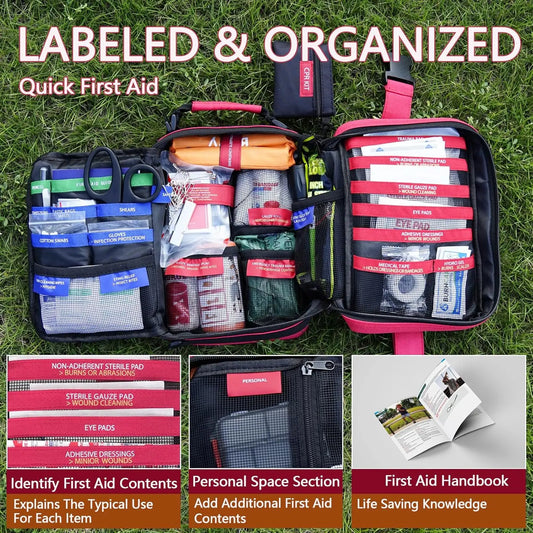 324-Piece Comprehensive First Aid Kit with Labelled Compartments for Car, Home, Office, Camping & Travel