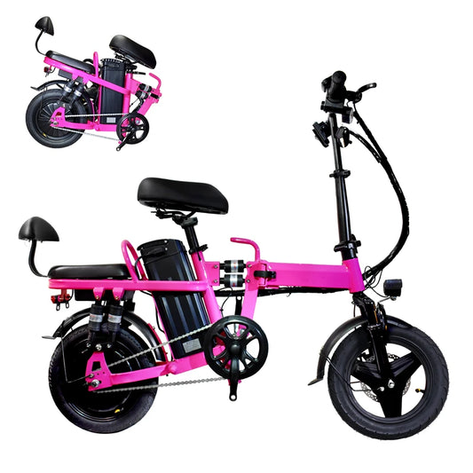 Pink Women Folding Electric Bike for Adults 500W Motor 20MPH 48V 20Ah Ebike 14'' Lightweight & Portable Adults Electric Bicycles