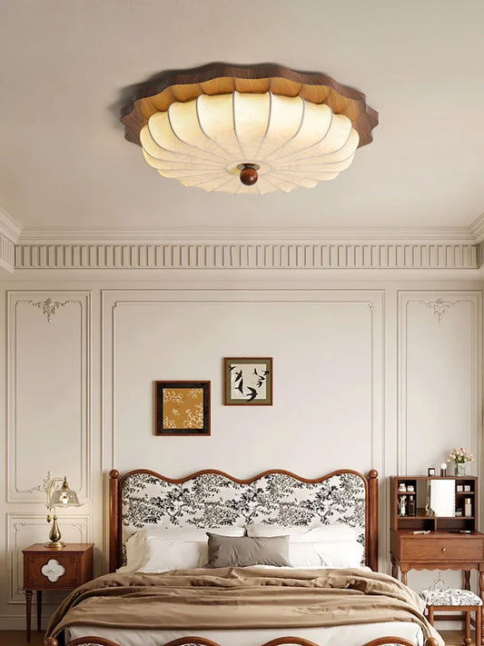 Japan Vintage Wood Ceiling Light Retro Cloth Ceiling Chandelier Restaurant Hotel Fabric Art Deco Light Living Room Mood Light