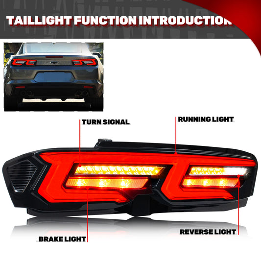 LED Tail Lights Assembly for Chevrolet Chevy Camaro 2019-2024 SS ZL1 Sequential Blinker Dynamic Animation Black Rear Lamps