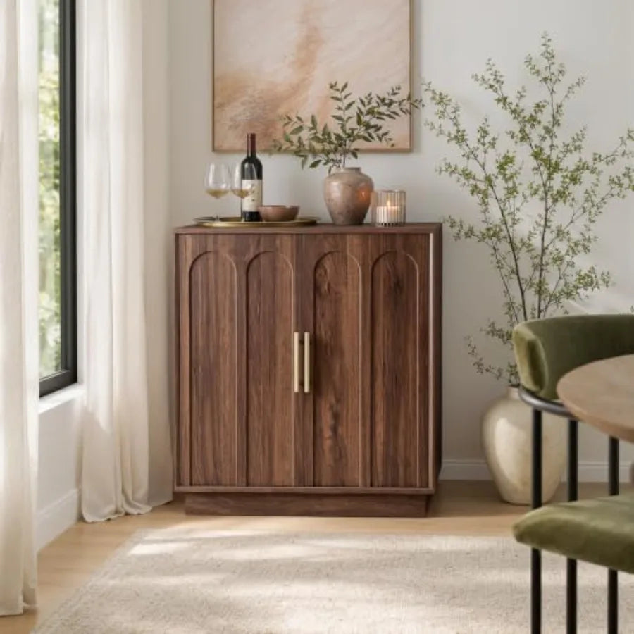 31.5" Wine Bar Cabinet, Mid Century Modern Sideboard, Walnut