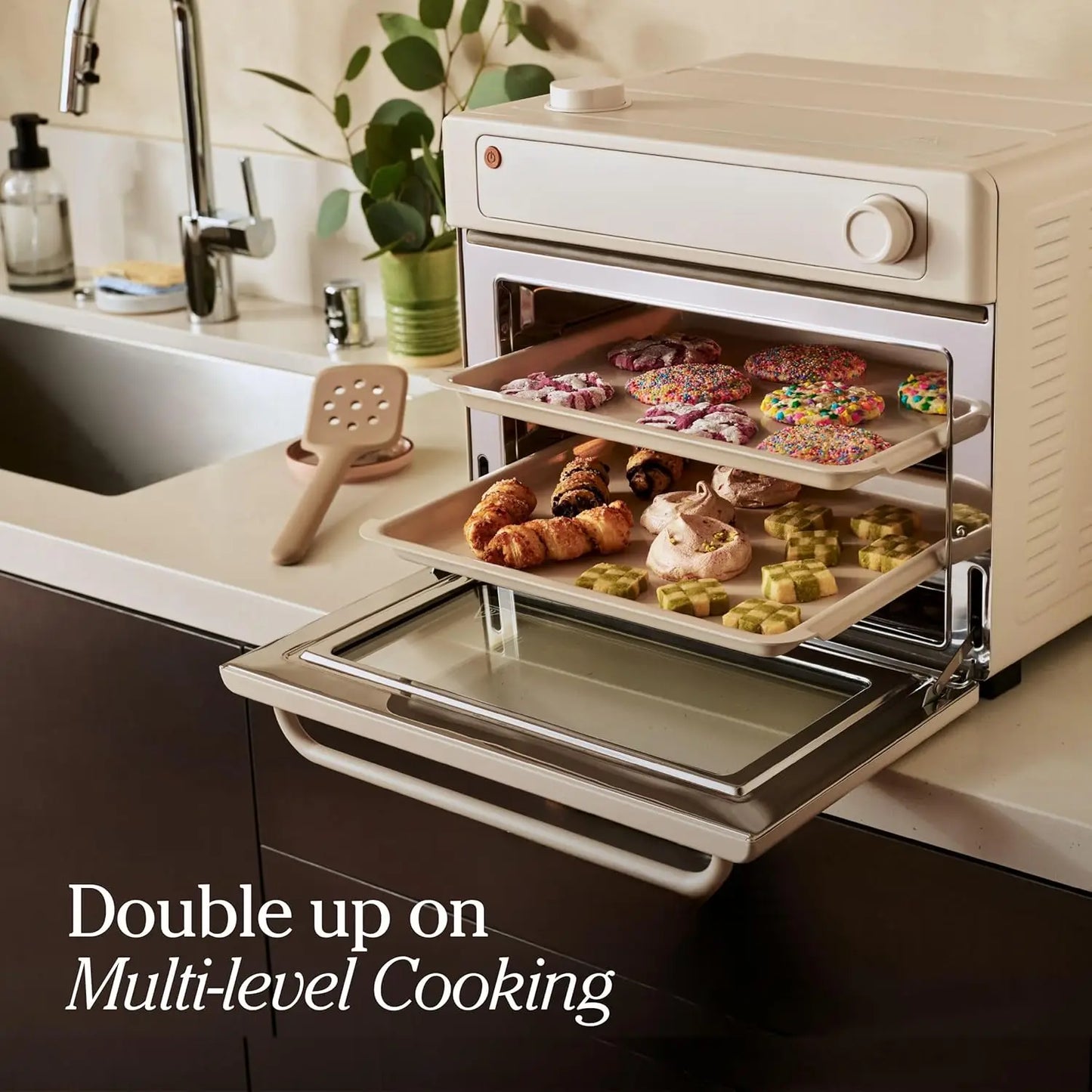 6-in-1 Air Fryer Toaster Oven with Steam Infusion, Non-toxic PFAS-Free Countertop Combo with Bake Pan & Basket