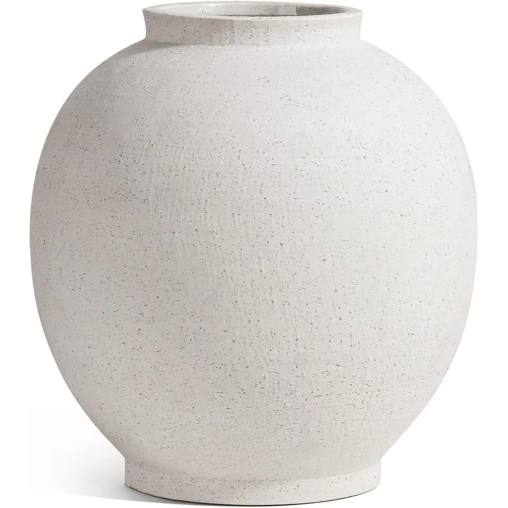 Large 12.5 Round White Ceramic Floor Vase for Centerpieces, Rustic Minimalist Decor