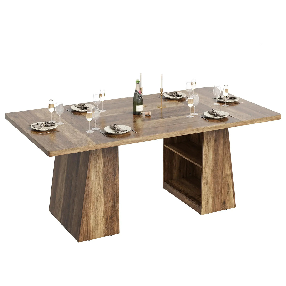 71 Inch Rectangular Dining Table For 4-8, Wooden Kitchen Dinner Table With Hidden Storage Shelf For Dining Room Home Office