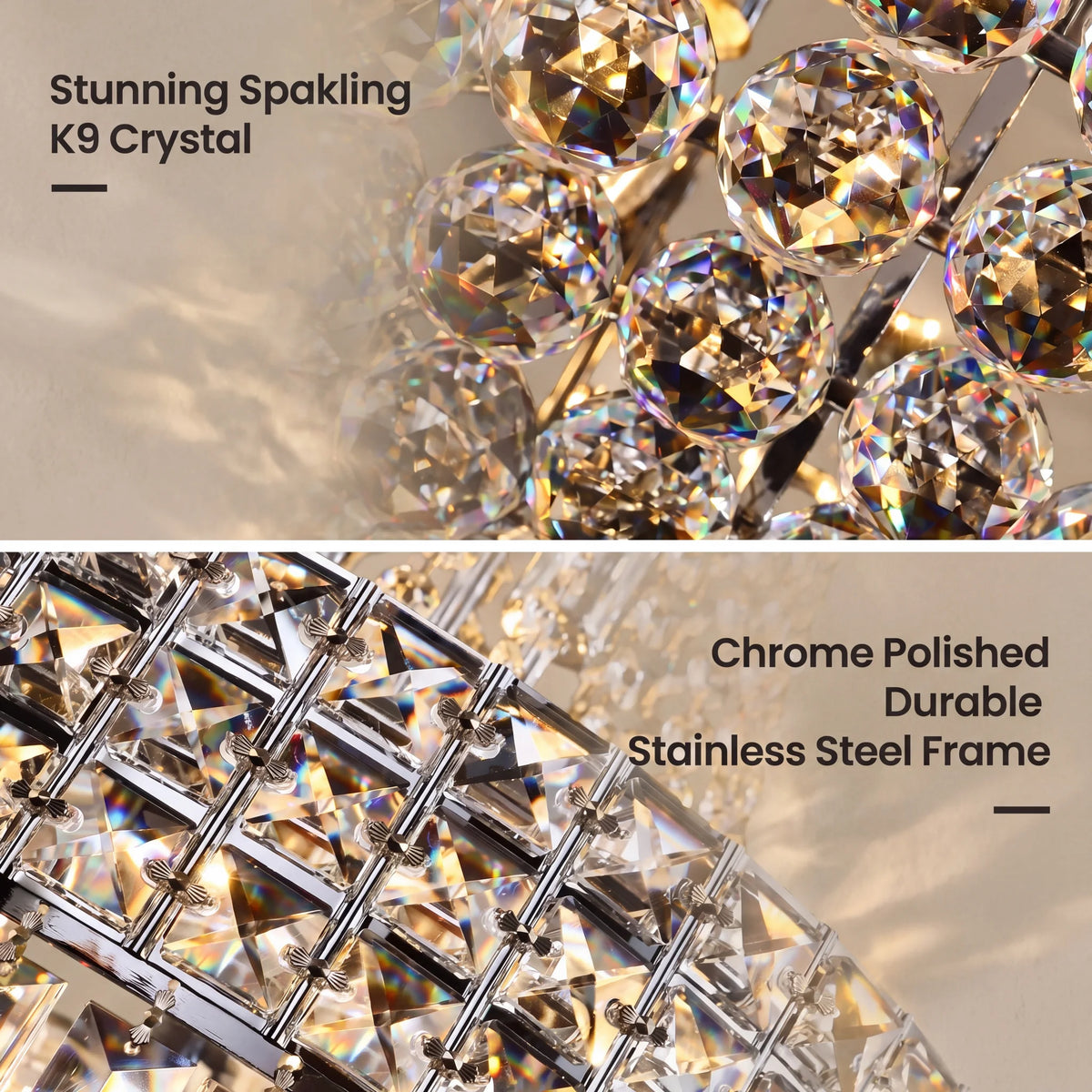 Modern Chrome Silver Crystal Chandelier, Round Dimmable Dining Table Crystal Chandelier for Bedroom/Hallway/Hall