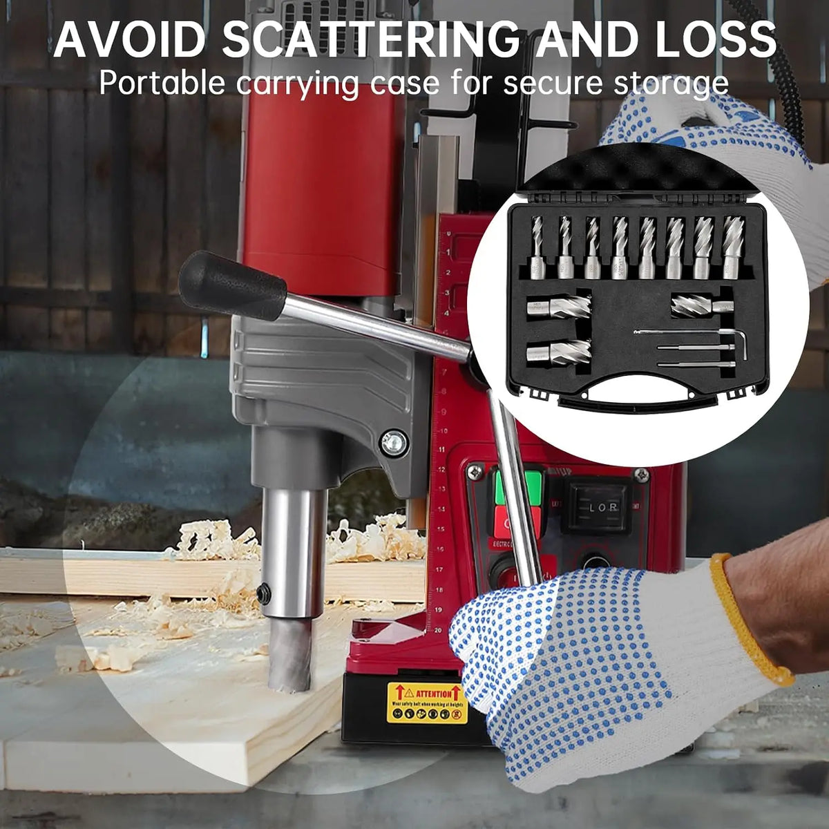13-Piece Annular Cutter Set – 1" Cutting Depth, 7/16" to 1-1/16" Cutting Diameter, with Pilot Pin & Portable Case, Universal Shank for Magnetic Drill Press