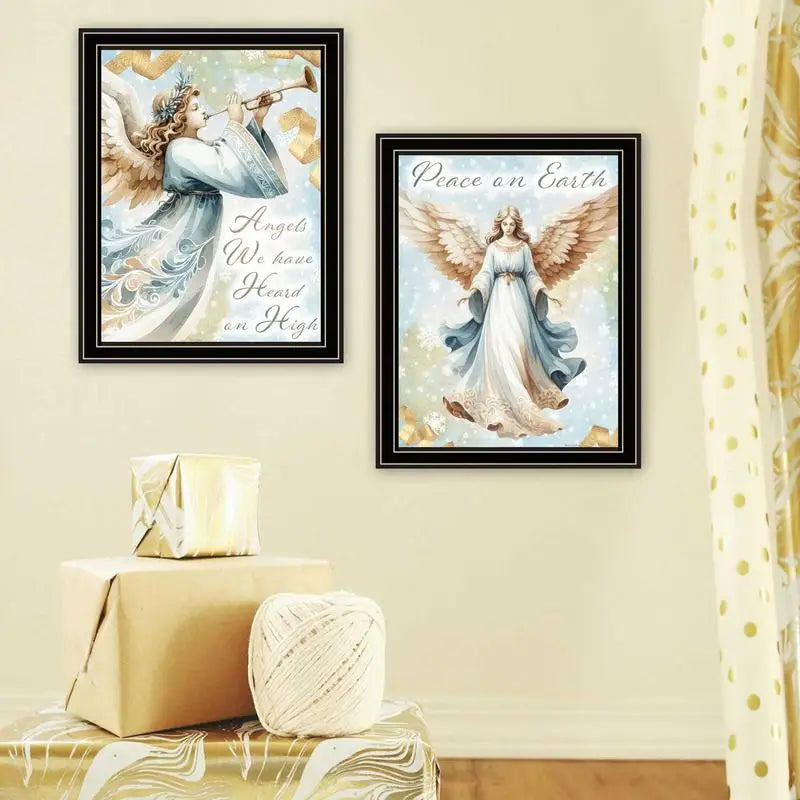 2-Piece Vignette Angels Wall Art Set, Black Framed Holiday Print for Home Decor, Living Room & Bedroom Decor by Nicole DeCamp