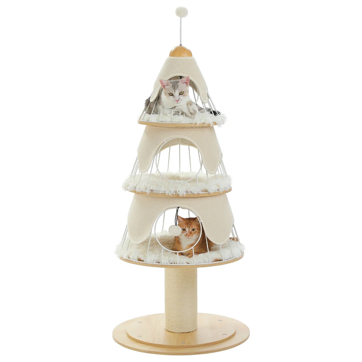 Christmas Cat Tree with 3 Cozy Condos, Sisal Scratching Post, Multi-Level Cat Tower, Cat House Bed for Indoor, Cat Furniture