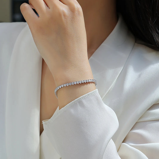 JIUZUAN Moissanite Tennis Bracelet 925 Sterling Silver 18K Gold Plated Tapered Round Design Gift for Women with GRA Certificate