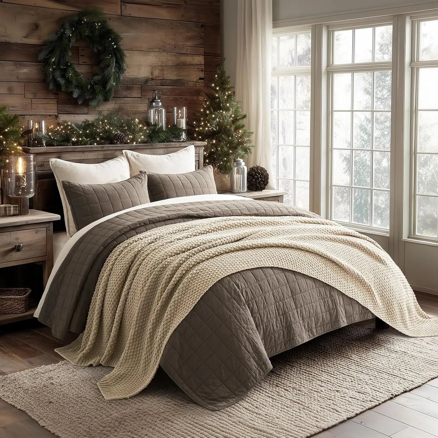Chunky Chenille Knit Throw Blanket, Soft Oversized King Moss Stitch for Bed Couch Sofa, Sand Dune 92x108