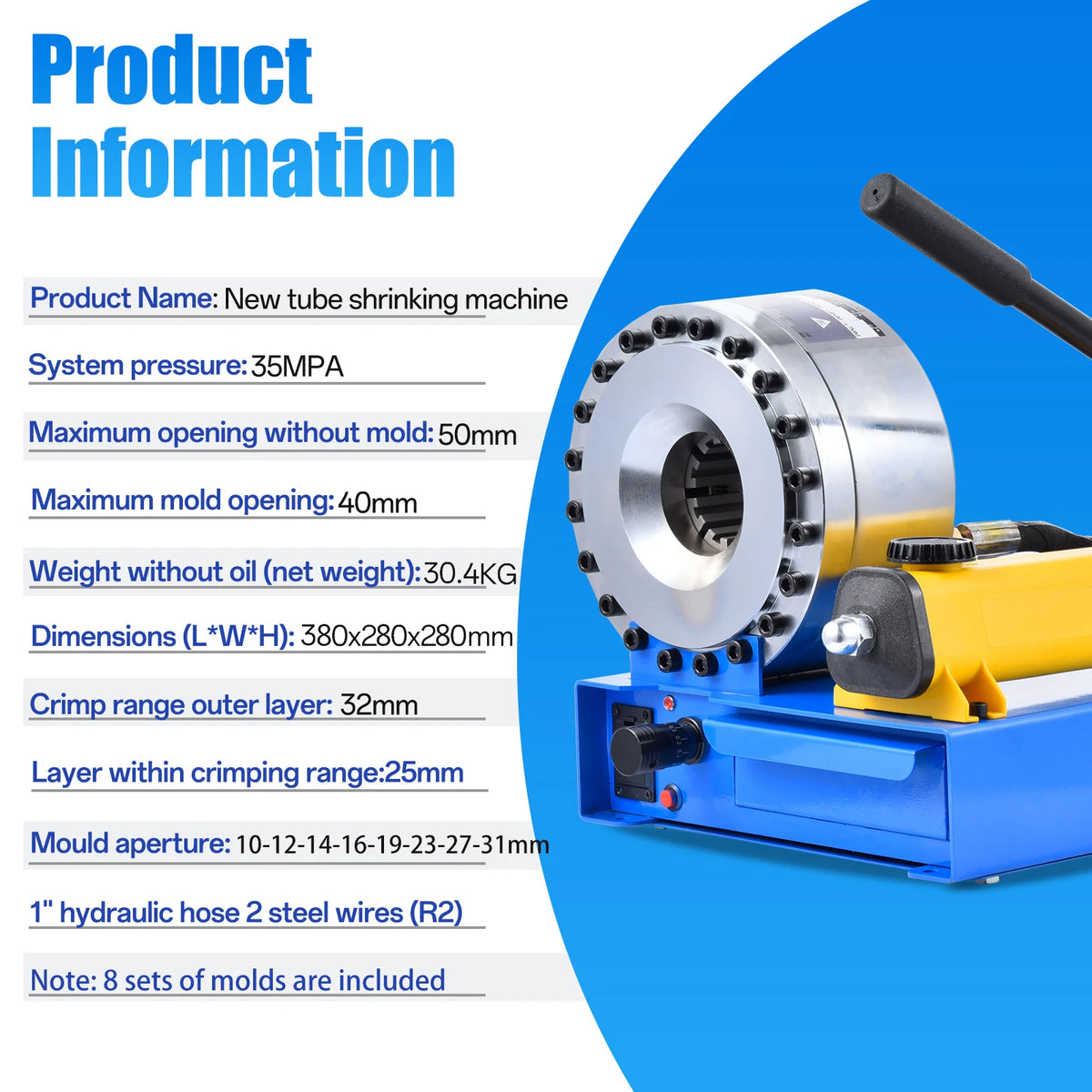 Hydraulic Hose Crimper | Handheld Tube Crimping Machine | Portable Hydraulic Hose Press Tool | for Excavator Pipelines, Agricultural Machinery