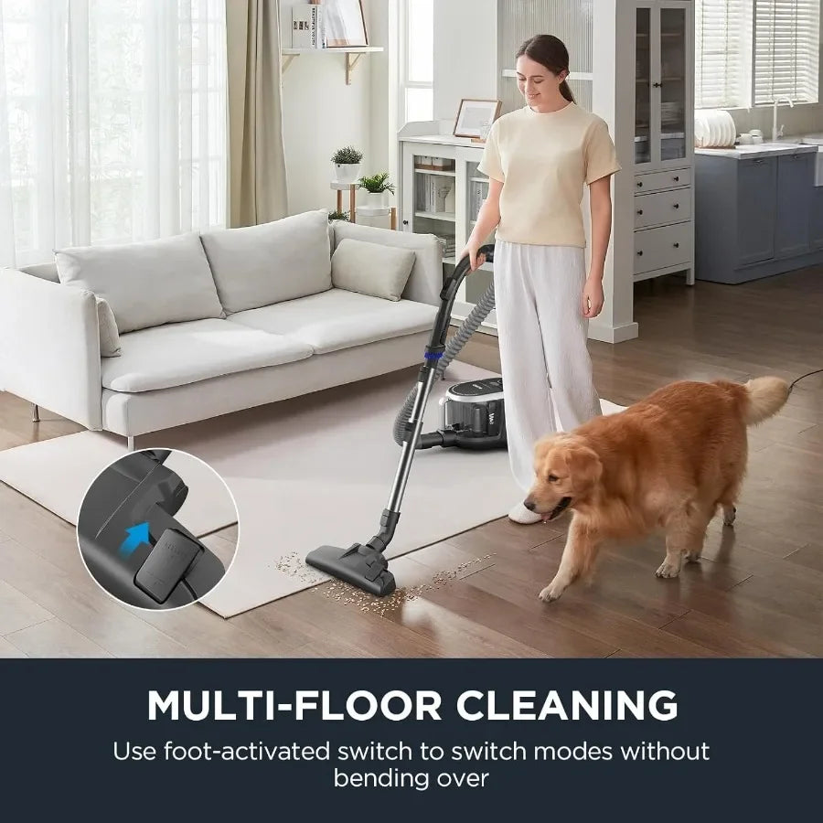 Bagless Canister Vacuum Cleaner, Powerful Suction Vacuum for Hardwood Floors and Carpets, Lightweight Multi Surface Household Vacuum for Home Floor Cleaning