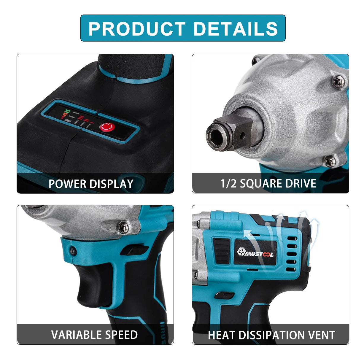 Drillpro 4 in 1 Professional Tool Set 800N.M Electric Wrench, Hammer, Power Drill Machine, Angle Grinder For 18V Battery