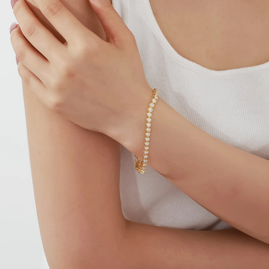 GEM'S BALLET Heart Shape 3x3mm Moissanite Bezel Set Tennis Bracelet 925 Sterling Silver 14K Gold Stackable Bracelet Gift for Her