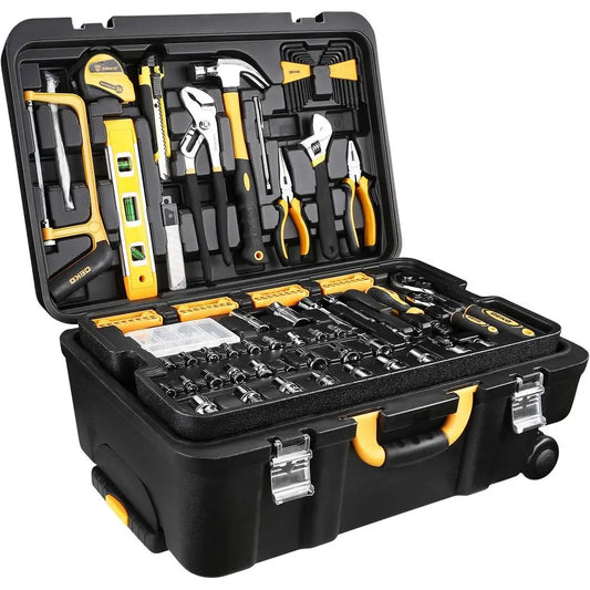 Piece Tool Kit with Rolling Tool Box Socket Wrench Hand Tool Set Mechanic Case Trolley Portable