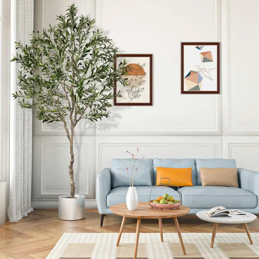 8FT Artificial Olive Tree, 96 Inch Extra Tall Olive Tree With 1717 Leaves & 72 Olives, New Arrival Realistic Fake Olive Tree In