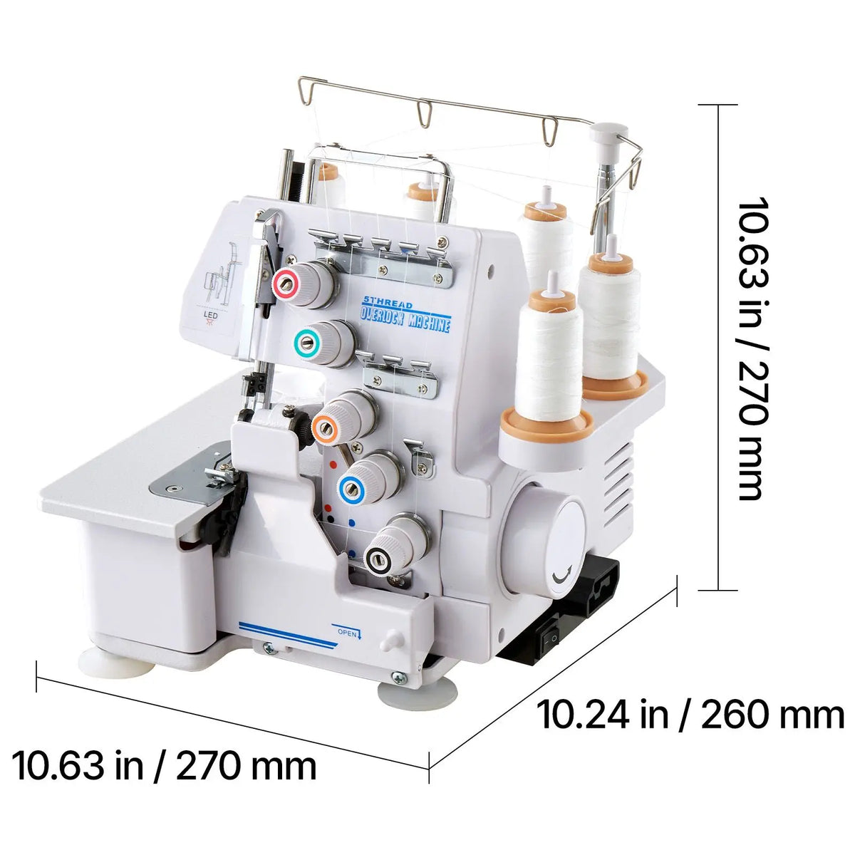 Serger Overlock Sewing Machine, 1250 Stitches Per Minute, 2-3-5 Thread Capability, with LED Light and Strong Suction Feet, Heavy-Duty Metal Frame Sewing Machine for Various Fabrics, White