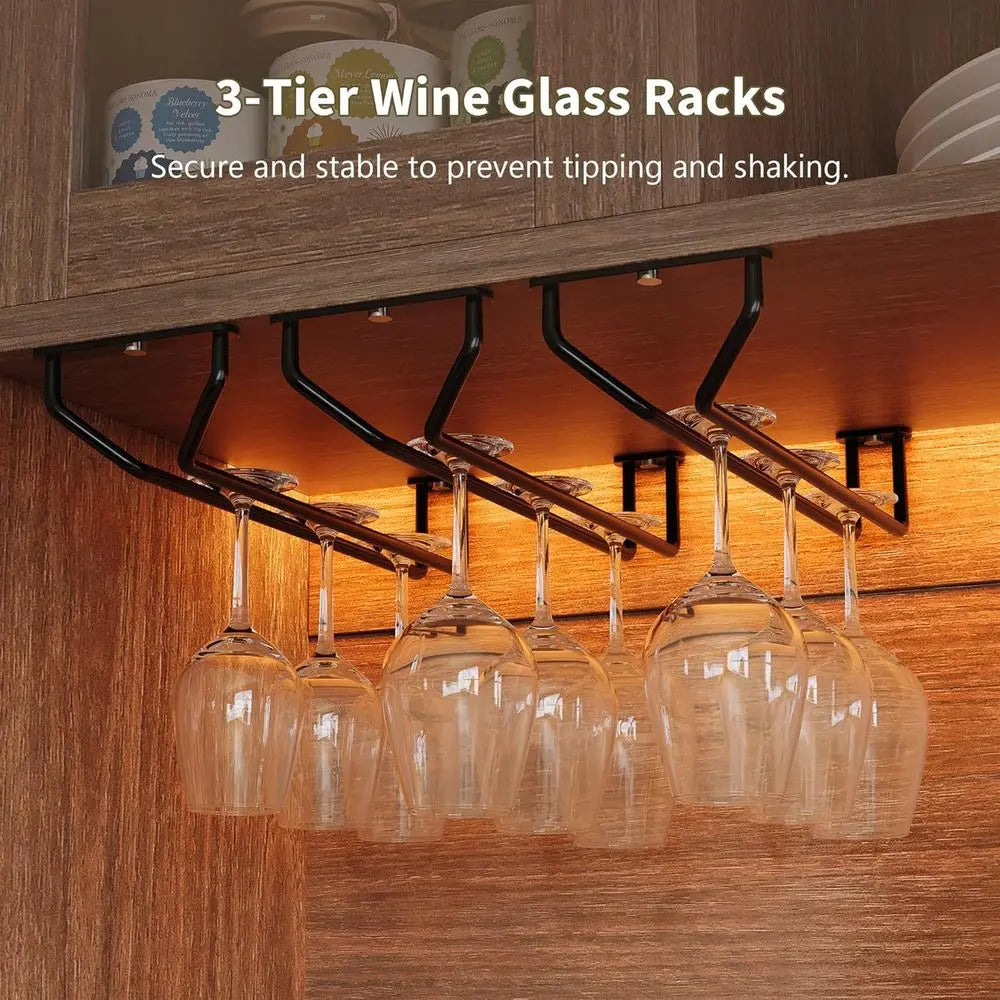 Bar Cabinet, 71'' Tall Coee Bar Cabinet with Charging Station and LED Lights, Wine Cabinet with Storage, Wine Rack and Glass Hol