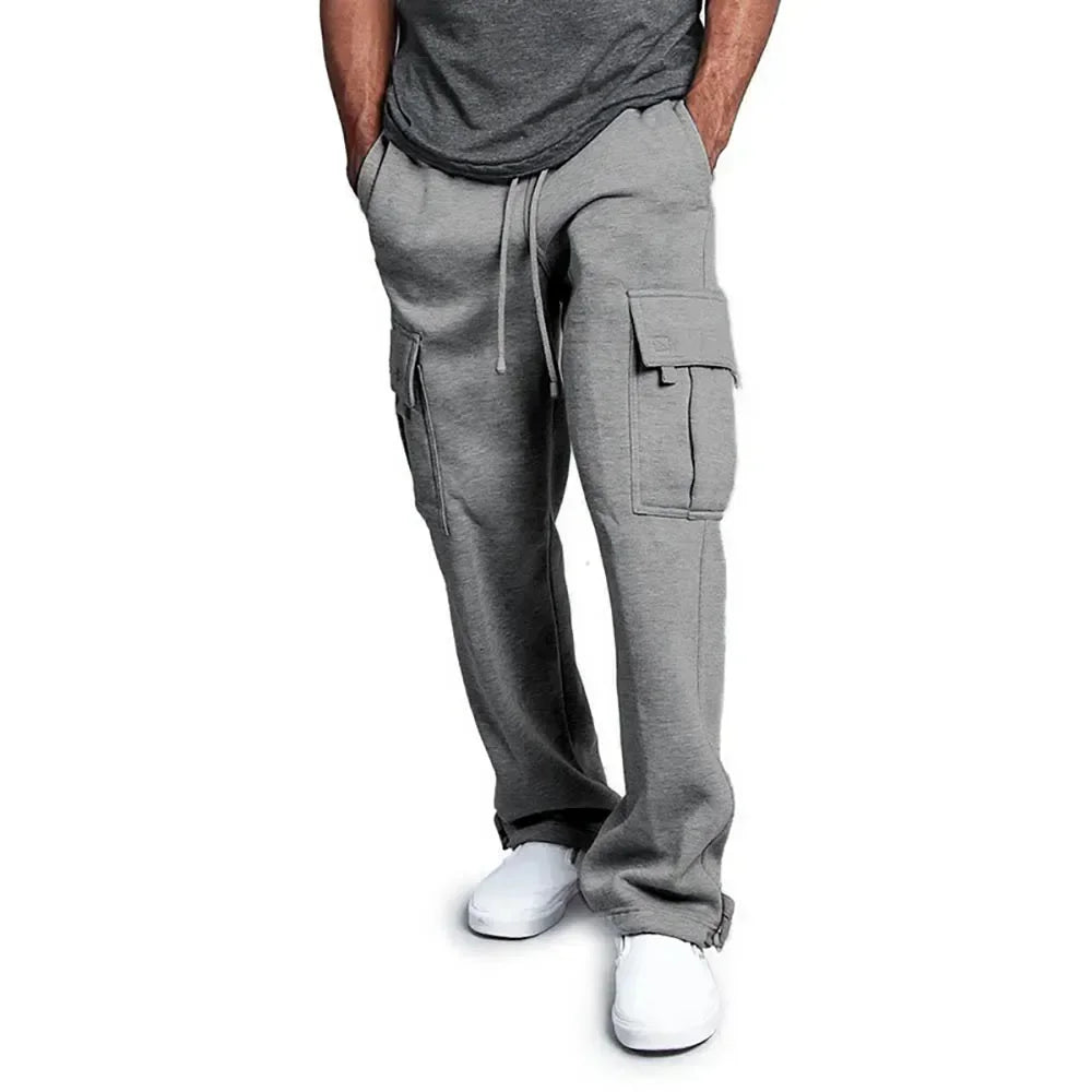 Men Cargo Jogger Pants Autumn Winter Fleece Sweatpants Loose Trousers Multi Pocket Overalls Hip Hop Streetwear Cargo Long Pants