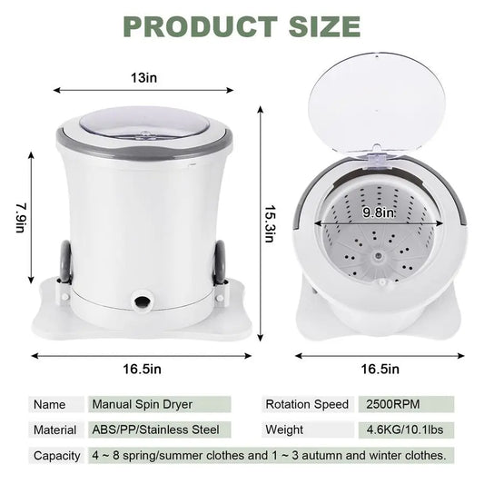 Manual Clothes Dryer Portable Mini Dryer Compact Spinner Non Electric Laundry Washing Machine for RV, Camping, School, Apartment