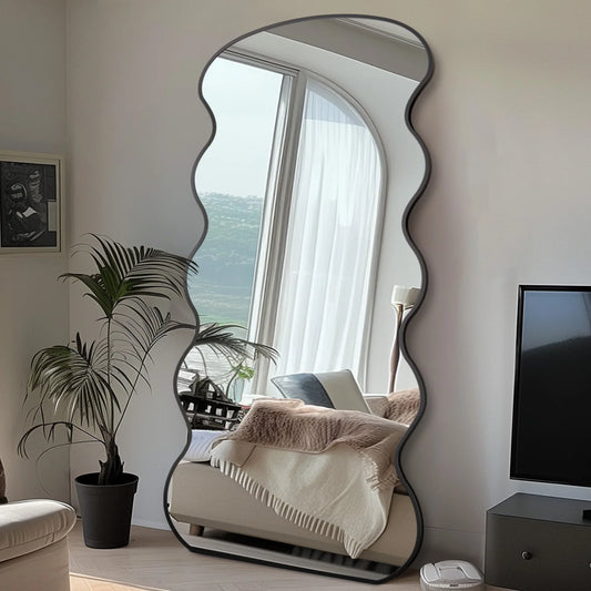 Antok Full Length Mirror, 76"x34" Wavy Mirror Full Length with Stand for Bedroom, Living Room Cloakroom