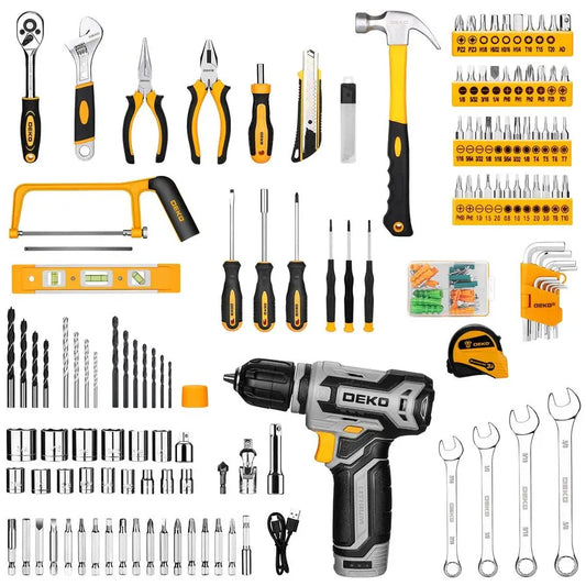 Kit Box Drill Set Home Mechanic Toolbox with 12V Power Cordless Drill Hand Repair Tools Sets Combo Kits Storage Organizer Drawer