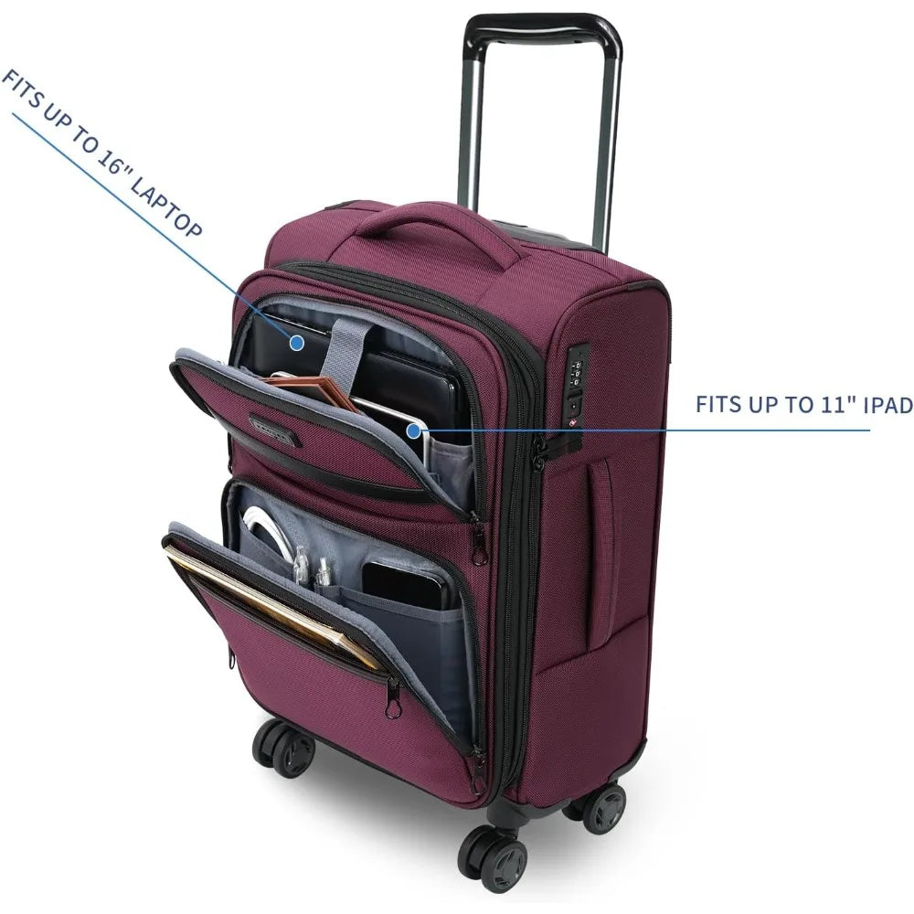 Expandable Softside Spinner Luggage with USB Port, TSA Lock, and Durable Rolling Suitcase for Travel