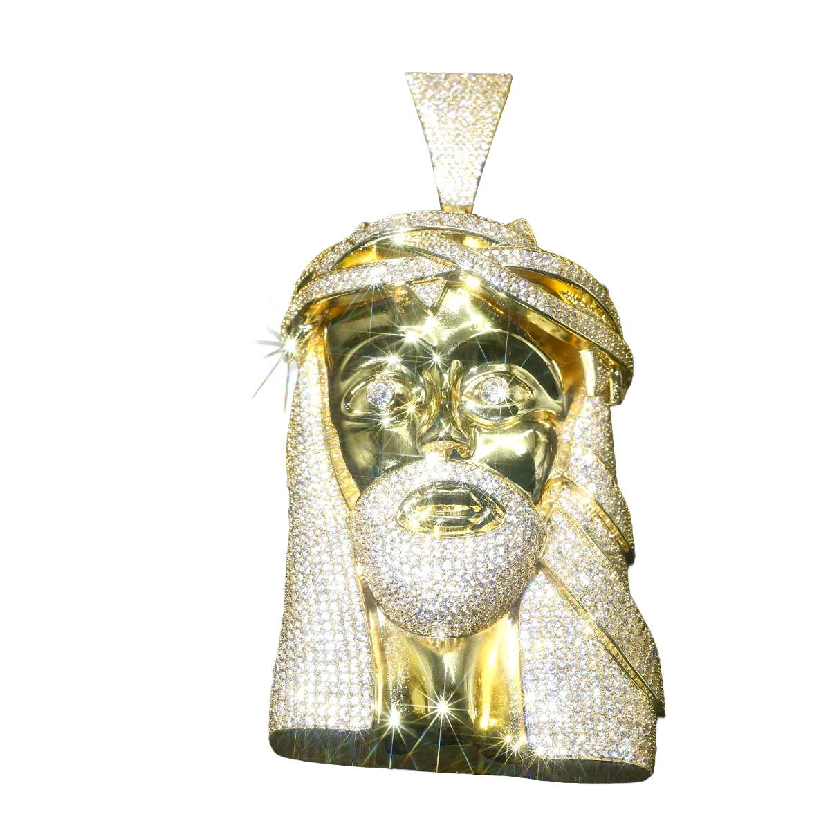 Hip Hop Pendant Necklace, Iced Out Jesus Head Design, Party Performance Accessory, Hip Hop Jewelry, With Certificate